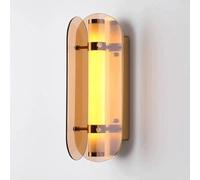 13.8in Lamps Brown Glass Iron Art Sconces with Three-Color Dimmable Wall Light for Bedroom Living Room Hallway Background Wall(Tan)