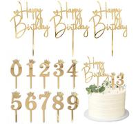 13 adornos para tartas Happy Birthday con números del 0 al 9, adornos dorados acrílicos, reutilizables, decoración para tartas de cumpleaños (dorado-B)