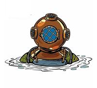 13 cm x 8,5 cm para Retro Deep Sea Diver en casco de Metal aislado en coche