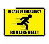 13 cm x 8,7 cm para en caso de emergencia Run Like Hell Sign Funny Car