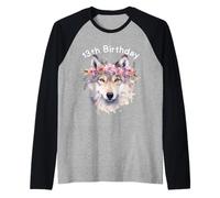 13 Cumpleaños Niña Lobo Impresión Moda Animales Frescos 13 Años Camiseta Manga Raglan