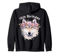 13 Cumpleaños Niña Lobo Impresión Moda Animales Frescos 13 Años Sudadera con Capucha