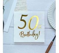 13 di Ilaria - 50° Cumpleaños - 20 Servilletas Blancas Desechables con Número Dorado - Elegantes, 33x32 cm - Fiesta y Decoración