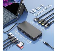 13 en 1 Surface Dock, Surface Pro Docking Station Triple Display HDMI 4K VGA Surface Hub Adapter für Surface Pro 11/10/9/8/X/7/6/5/4/3, Laptop 7/6/5/4/3/2/1, Book Laptop Go 3/2/1