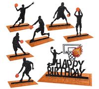 13 juegos de decoración de mesa de baloncesto, centros de mesa de baloncesto, silueta de jugador de baloncesto de papel, letreros de mesa de fiesta de cumpleaños, centros de mesa de baloncesto Slam