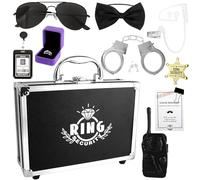 13 maletines de seguridad para anillos de boda, incluye insignia de oficial de policía, gafas de sol, auricular espía, intercomunicador, portador de anillos, caja de regalo