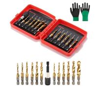 13 Pc Metric Drill Bit Set,Titanium Coating Hex Shank Drill Tap Combo Kit,Power Tool Accessories for Deburring Countersinking Home Repair (Red)