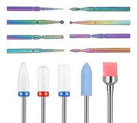 13 Pcs Fresas Torno para Uñas Profesional: 3 Broca Unhas de carburo de tungsteno de 3/32", 3 brocas de cerámica, 6 brocas de metal y 1 cepillo, para manicura y pedicura de uñas de gel acrílico