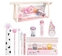 13 PCS Juego de Papelería con La Pata de Un Lindo Gato, Mini Lápiz Roller de Dibujos Animados Kawaii, Goma de Borrar, Cinta Correctora, Rotuladores para Amantes de Los Gatos