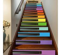 13 pcs Pegatinas escaleras peldaños, calcomanías autoadhesivas para escaleras de madera, calcomanías artísticas impermeables para interiores vinilo profesional, teclas de piano coloridas
