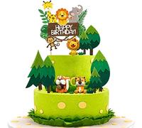 13 pcs Selva Animales Decoración, Safari Animals Cake Topper, Tridimensional Animal Decoración Torta, Accesorios para Tartas con Temática Forestal, Decoración para Tartas de la Selva