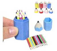 13-Piece Mini Colored Pencil Set for Dollhouses and DIY Miniature Scenes, Realistic Tiny Pencils with Mini Storage Case, Cute Dollhouse Desk Accessories, Micro Gift for Craft Lovers (Blue)
