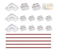 13 Piezas 2 Pines 8 mm Conectores Tira LED COB con 5 Cables Extensión, 10 Conector Rectos 3 Conector en L para 2 Pin 8mm Conector Luces LED COB, 2 Pines 8mm Conectores Sin Soldadura Transparente