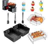 13 piezas Accesorios freidora de aire,para Ninja Foodi SL400 AF400EU AF300EU 7.6-9.5L, Cecotec Cecofry DuoSize 9L 5.5/3.5L,Dual Zone Set de accesorios para freidora de aire caliente,Moule Air Fryer