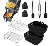 13 piezas de accesorios para freidora de aire Ninja Double Stack XL 9.5L SL400UK, forros de silicona para freidora de aire, cestas de freidora de aire, estante de parrilla, guantes, cepillo de aceite,