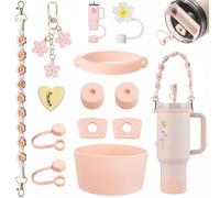 13 piezas de accesorios Stanley Cup, contiene 6 Stanley Cup antifugas, 2 tapas para pajitas, 2 accesorios de agarre, 2 accesorios para remolques, 1 funda de silicona para accesorios de copa Stanley de