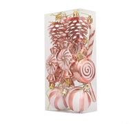 13 piezas de adornos navideños de plástico con temática de caramelos, decoración de menta con purpurina para árbol (oro rosa)