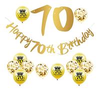13 Piezas Pancarta 70 Cumpleaños,Oro Decoracion 70 cumpleaños,Happy 70th Birthday Pancarta Feliz Cumpleaños, Pancarta con 12 Globos Cumpleaños Adornos Kit para 70 Cumpleaños Mujer Hombre Niños Niñas