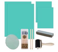 13 Pz 2 A4 Linoleo y 2 A6 Linoleo Linóleo Grabado Verde Incluye Gubias Linoleo Vaso Esmerilado Piedra de Afilar y Lápiz para Grabado Frotamiento Scrapbooking Pintura Impresión Actividades Artesanales