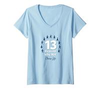 13 Razones por Las Que no: Mensaje Inspirador para Elegir la Vida Camiseta Cuello V, Mujer, Azul Bebé, M