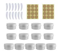 13 recipientes de aluminio vacíos de 50 ml, pequeños recipientes de metal portátiles con 2 hojas de pegatinas redondas para etiquetas, 12 cucharas para mascarillas, recipientes redondos vacíos con