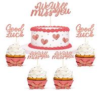 13 Toppers de Pastel de Jubilación We Will Miss You Decoración de Tarta con Purpurina Adorno de Magdalena Brillante de Corazón Palillo de Tarta Good Luck para Cupcake Despedida (Oro Rosa)