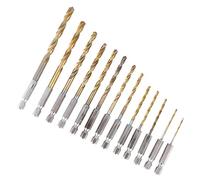 13 unids HSS Twist Drill Bit Surtido Set Titanio recubierto destornillador Herramientas de perforación con mango hexagonal, 1.5-6.5mm