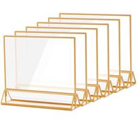 13 x 18 cm soporte de letrero acrílico horizontal con bordes de oro, menú de mesa de doble cara transparente marcos de imágenes para números de mesa de bodas, letreros de restaurante - 6 paquete