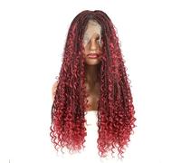 13 x 6 pelucas trenzadas caja boho trenza atada a mano encaje suizo peluca sintética uso diario (TBUG,32 pulgadas)