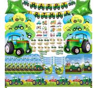 130 PCS Juego de Vajilla de Tractor Vajilla, Decoración Cumpleaños Tractor, Set Vajilla Cumpleaños Tractor, Tractor con Platos Vasos Servilletas Pajitas Mantel