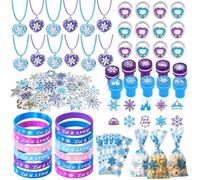 130 piezas Frozen Mitgebsel Kindergeburtstag Mädchen Prinzessin Halskette Schneeflocke Armband Silikon Ring Krone Schloss Stempel Aufkleber Frozen Prinzessin GeFavligkeiten Zubehör Geschenk Tasche