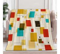 130 x 150 cm Manta de Franela Ultra Suave Bloques Geométricos Retro Manta Multifuncional, Cálida para Todas Las Estaciones Crema, Deal como el Mejor Regalo para Familia y Amigos