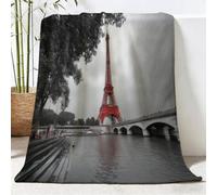 130 x 150 cm Retro Francés Estilo Manta Polar, Gris | Torre Eiffel Río Puentes Manta y Plaids Flanela, Suave Caliente para Dormitorio y Cama Sofá