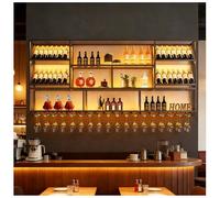 130cm Botellero de Pared Industrial, Estante almacenamiento de vino de gran capacidad montado pared, Metal para Exhibición de Botellas de Vino con portavasos, para hogar Restaurante Bar (Negro, 130cm)