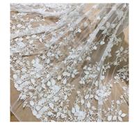 130CM Wide Ivory Color 3D Appliqued Flowers Leaf Petals Sequins Embroidery Lace Tulle Fabric Wedding Dress Sewing Laces
