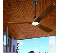 132cm Ventilador de Techo de Madera con la Luz y el control remoto, 3 hojas / 6 velocidad / 3 temperatura del Color para la sala de estar Interior dormitorio Patio al aire libre (Nogal)
