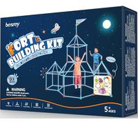 133 Pcs Kit Construcción de Fuertes para Niños 5 a 12 años, Juego de Construcción Que Brilla en Azul e Incluye Tela de Lanzamiento de Pelotas, Construye Túnel, Castillo o Tienda de Campaña