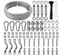134 Kit de Cuerda de Acero Inoxidable, 30m Φ2mm Cuerda de Acero con Tensores Alambre/Ganchos/Abrazadera de Cable, para Suspensión de Cuerda,Tendedero, Toldos, Soporte Planta, Luces Led