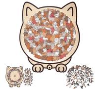 135-Piece Cat Shaped Wooden Jigsaw Puzzle, Detailed Cat-Themed Pieces, Creative Puzzles Gifts for Animal Lovers, Home Decor (B)
