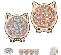 135-Piece Cat Shaped Wooden Jigsaw Puzzle, Playful Poses Cats Shaped’s Outlines, Cats Shaped Wooden Puzzle, Unique Animal Shape Wood Puzzles (A)