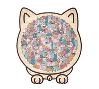 135-Piece -Colored Cat Shaped Wooden Jigsaw Puzzle - Cat Shaped Puzzle For Cats Lovers, Home Decor - Framed by Adorable Cats Outline Puzzles - Fun Playtime Gift For Men Women Kids Adults
