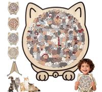 135-Piece Colored Cat Shaped Wooden Jigsaw Puzzle for Adults,Unique Animal Shape Wood Puzzle with Frame,Cute Decorative Cat Puzzle Gift for Cat Lovers & Home Decor (1pcs-a)