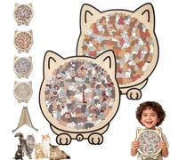 135-Piece Colored Cat Shaped Wooden Jigsaw Puzzle for Adults,Unique Animal Shape Wood Puzzle with Frame,Cute Decorative Cat Puzzle Gift for Cat Lovers & Home Decor (2PCS-A)