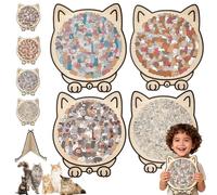 135-Piece Colored Cat Shaped Wooden Jigsaw Puzzle for Adults,Unique Animal Shape Wood Puzzle with Frame,Cute Decorative Cat Puzzle Gift for Cat Lovers & Home Decor (4PCS-Mix)