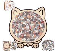 135-Piece Colored Cat Shaped Wooden Jigsaw Puzzle,Framed by Adorable Cats Outlines,Unique Animal Shape Wood Puzzle,Creative Gifts For Cats Lovers,Home Decor (#B, One-Size)