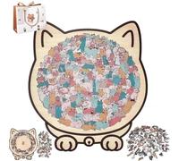 135-Piece Colored Cat Shaped Wooden Jigsaw Puzzle,Framed by Adorable Cats Outlines,Unique Animal Shape Wood Puzzle,Creative Gifts For Cats Lovers,Home Decor (#D, One-Size)