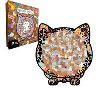 135-Piece Colored Cat Shaped Wooden Jigsaw Puzzle with Sheet Metal Frame, Cats Shaped Wooden Puzzle, For Family, Friend, Animal Lover, Challenge, Play