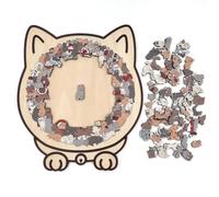 135-Piece Mailard/Macaron/Wooden/Morandi-Colored Cat Shaped Wooden Jigsaw Puzzle for Adults, Puzzle Gato Decorativo con Marco y Cubierta acrílica.(#D)