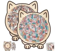 135-Piece Morandi Cat Shaped Wooden Jigsaw Puzzle with Cat Shaped Puzzle Pieces and Cat Outline Frame, a Challenging Irregular Jigsaw for Adults, Perfect for Home Decor or as a Gift (Mixed#2)