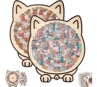 135-Piece Morandi Cat Shaped Wooden Jigsaw Puzzle with Cat Shaped Puzzle Pieces and Cat Outline Frame, a Challenging Irregular Jigsaw for Adults, Perfect for Home Decor or as a Gift (Mixed#1)